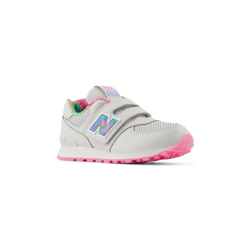 New Balance 574 Hook and Loop Grey Matter Signal Pink Tie-Dye (PV574KL)