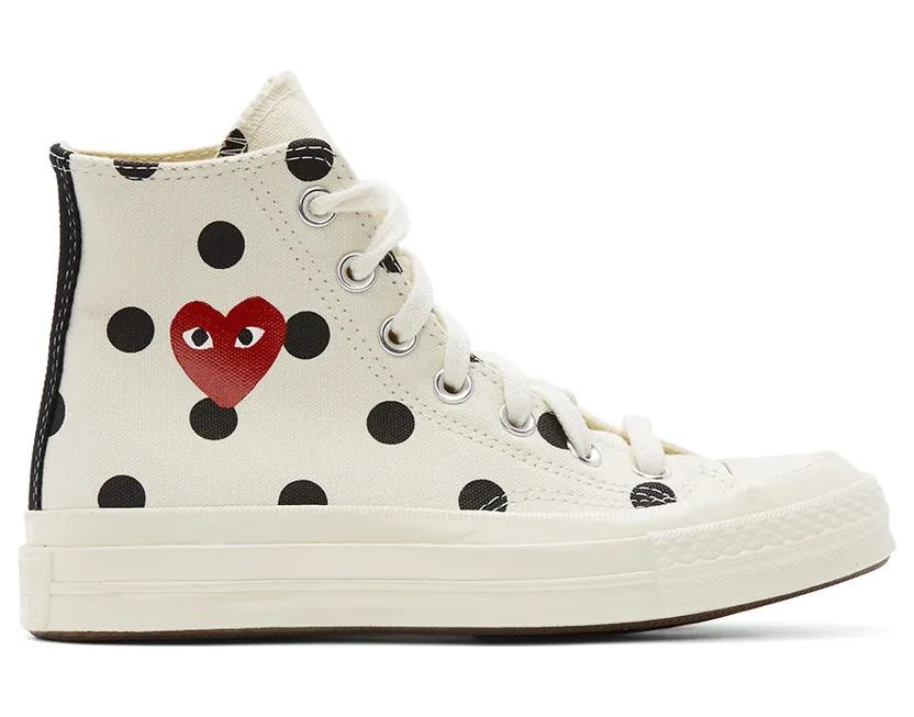 Comme des Garçons Play White Converse Edition Polka Dot Heart Chuck 70 High Sneakers (P1K115)
