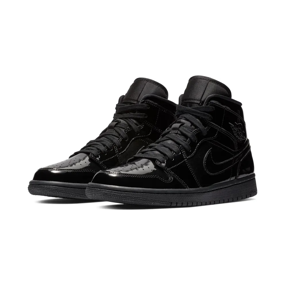 Air Jordan Womens Nike AJ I 1 Mid Triple Black Patent (2018) (BQ6472-002)