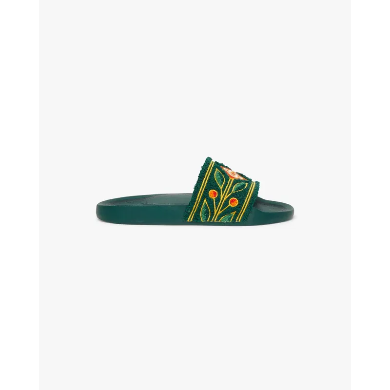 Casablanca Laurel Terry Slides (a-ss26-fw-030-02-w-womens-green-embroidered-terry-slides)