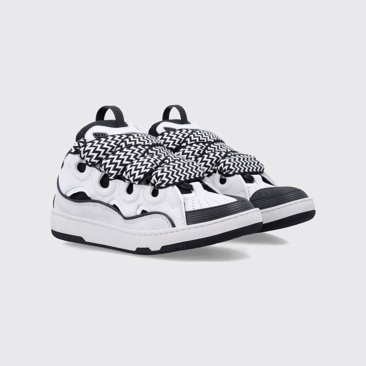 Lanvin Curb Low-Top Leather and Mesh Trainers with Bicolour Design White (FUSKDK12BICO0010)