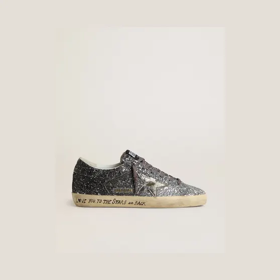 Golden Goose Super Star With Glitter Upper And Silver Metallic Leather Star (GWF00101.F007470.60246)