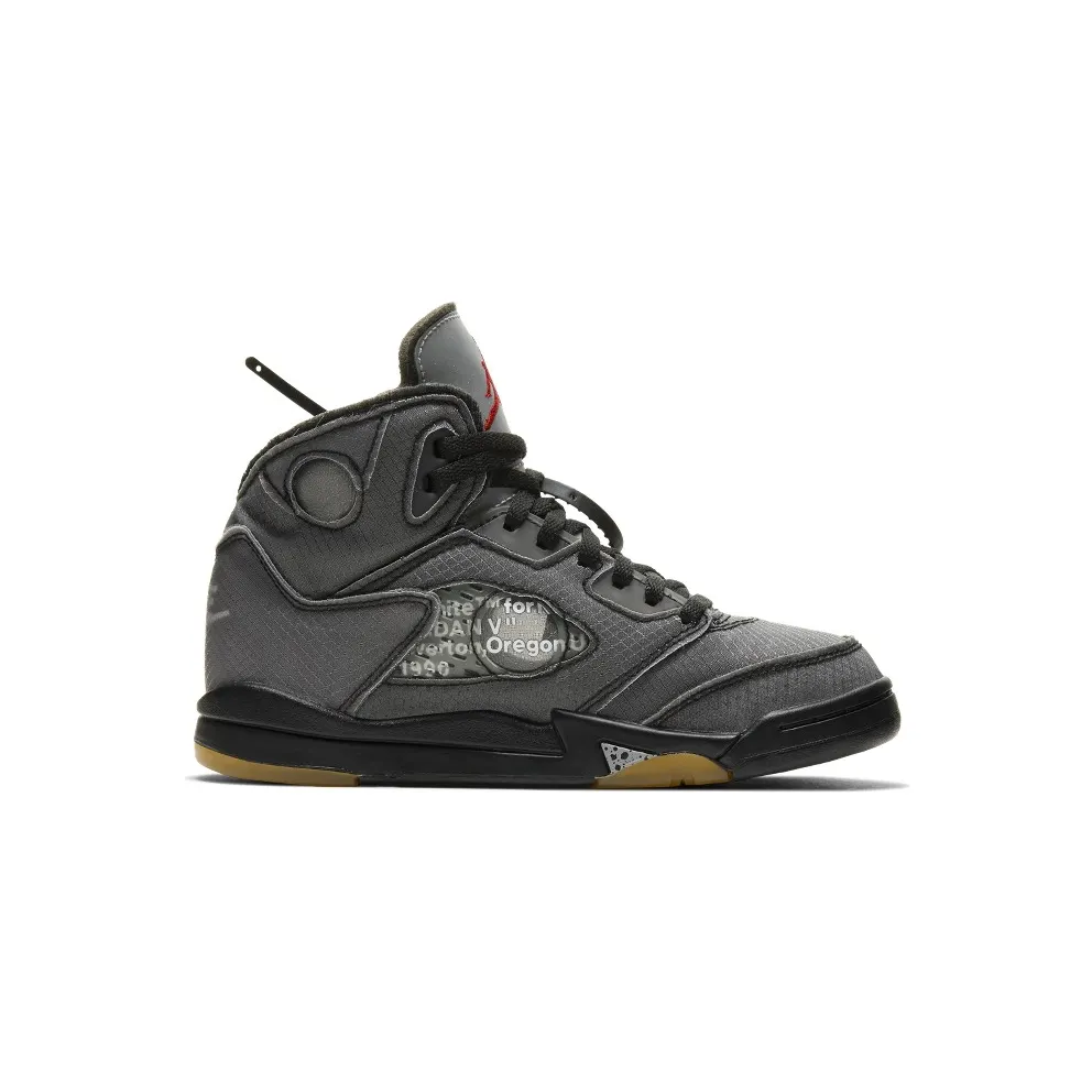 Jordan 5 Retro Off-White Black (PS) Black/Muslin-Fire Red (CV4827-001)