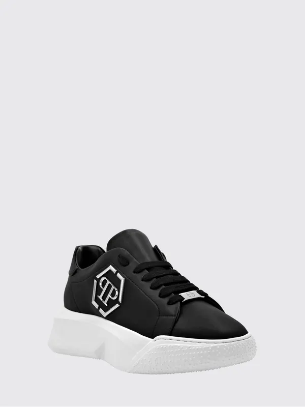 Philipp plein Smooth Leather Low-Top Sneakers with Monogram and Hexagon Logo Black (UABSUSC0348PLE075N02)