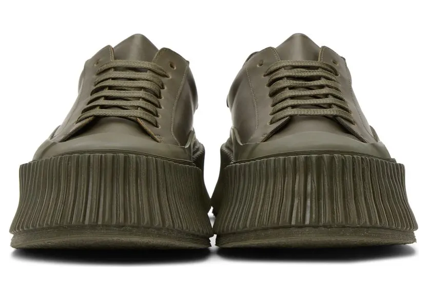 Jil Sander Khaki Leather Platform Sneakers (JS32108A_13032) (2)