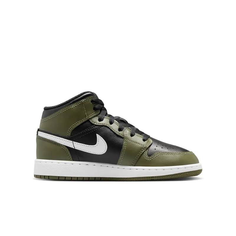 Jordan 1 Mid GS “Black White Olive” (DQ8423-092)