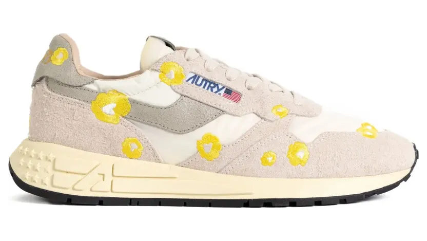 Autry Low-top sneakers met geborduurde bloemen – Beige (WWLMEF01)