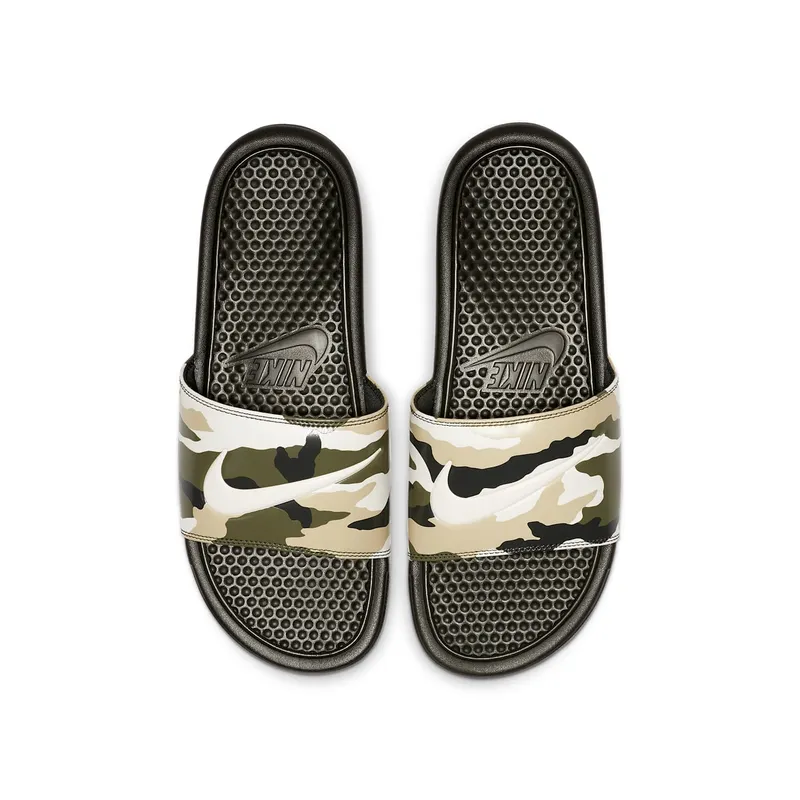 Nike Benassi JDI Print Military Slides “Sequoia / Pale Ivory / Team Gold” (631261-301)