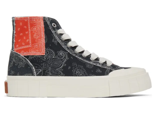 Good News Black and Orange Palm Paisley Patchwork High Sneakers (GNPALM017)
