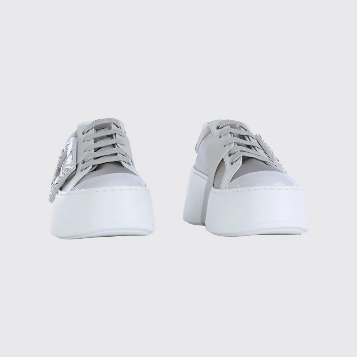 Roger Vivier Viv’ Skate Satin Low-Top Trainers with Wedge and Jewel Buckle White (RVW73729110VMI1VC4)