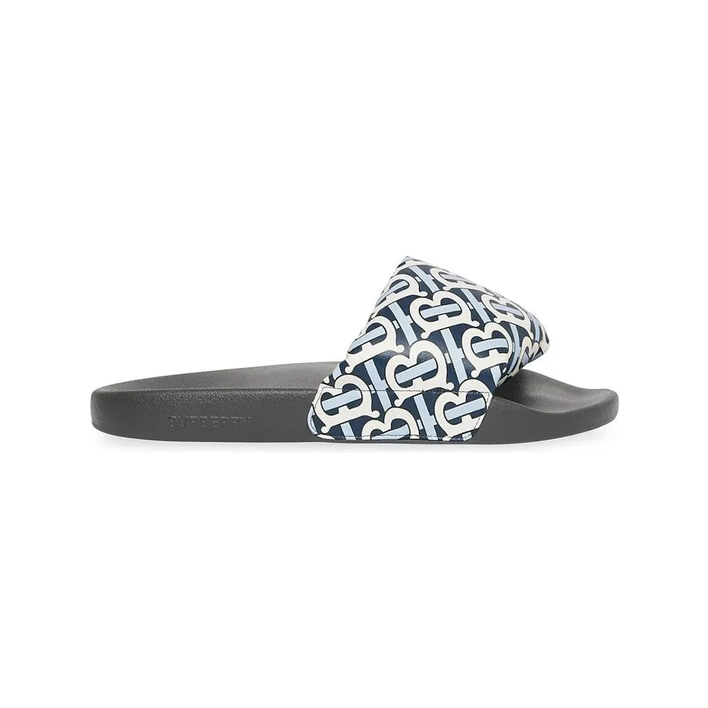 Burberry Furley TB Flock Slides White Navy Leather (8048581)