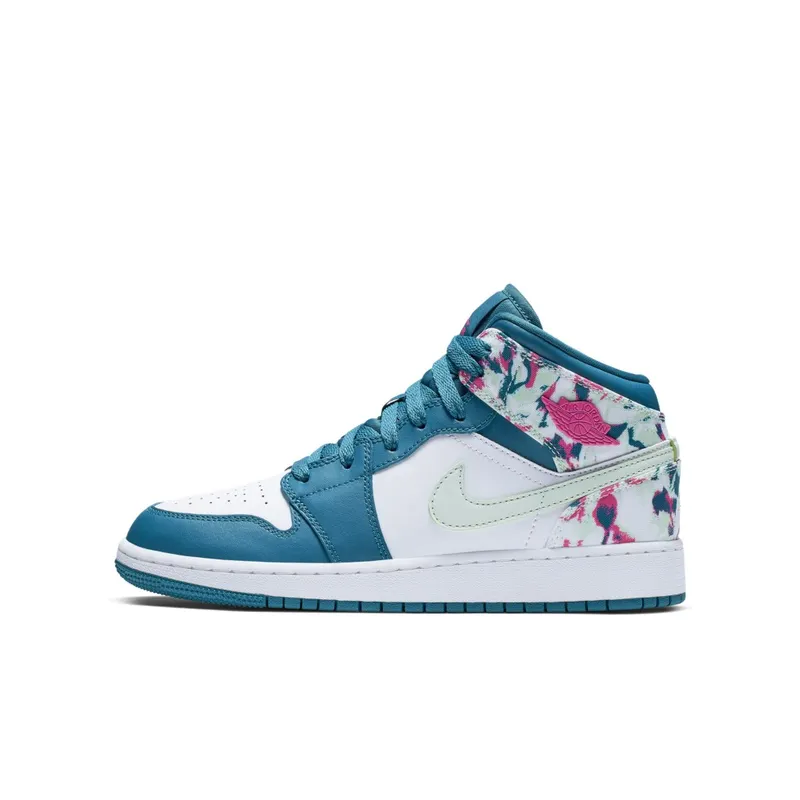 Jordan 1 Mid Paint Stroke (GS) Green Abyss/Frosted Spruce-White-Laser Fuchsia (555112-300)