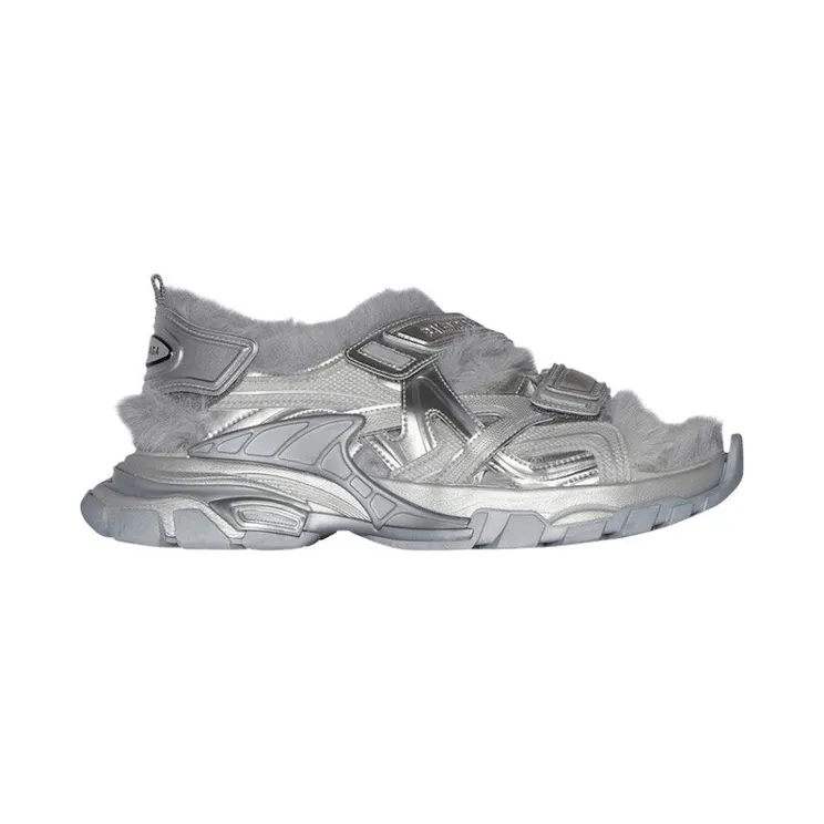 Balenciaga Track Sandals Faux Fur Grey Metallic (668561W3FS18181)