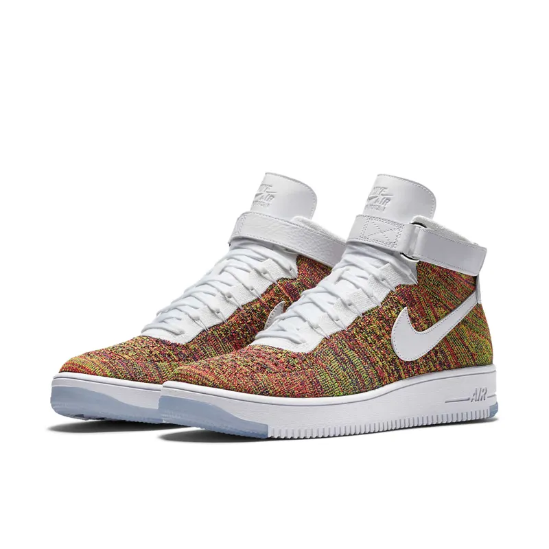 Nike Air Force 1 Mid Flyknit Multi-Color White Volt/Bright Crimson-Court Purple-White (817420-700)