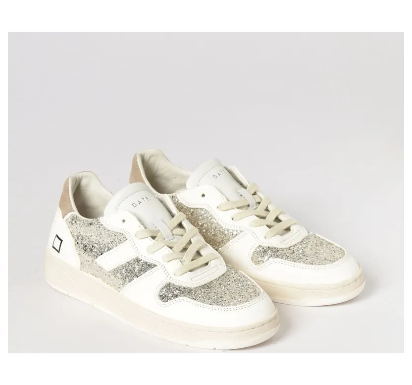 D.A.T.E D. A.T. E. Court 2.0 Sneakers in Leather and Glitter Platinum (W441C2GLPL)