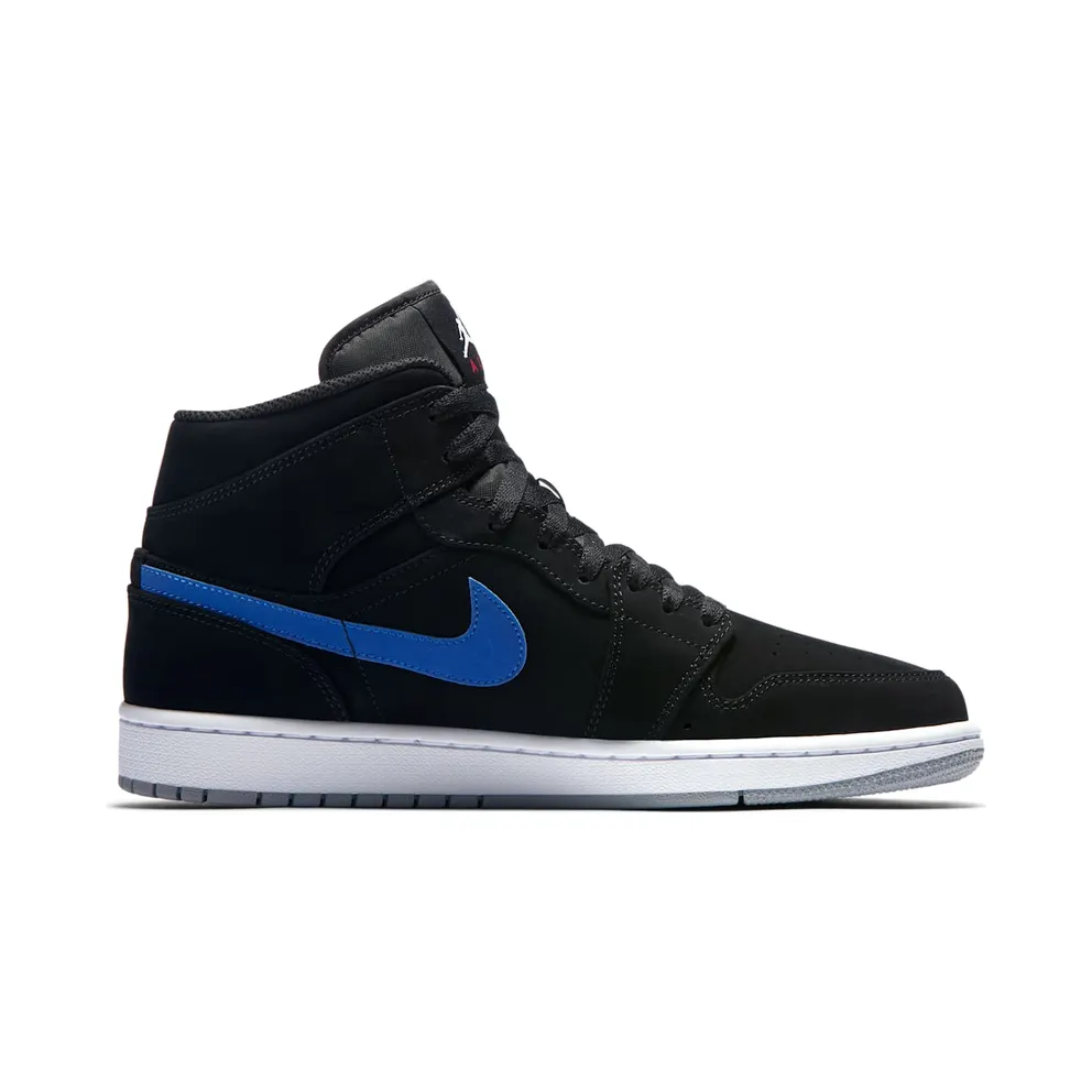 Jordan 1 Mid Multi-Color Swoosh Black Black/Varsity Red-Varsity Royal-White-Cement Grey (554724-065)