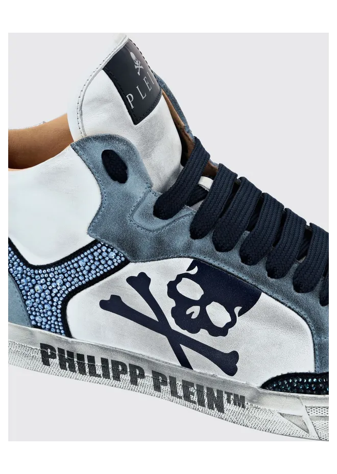 Philipp plein Retrokickz TM High-Top Sneakers in Leather and Suede with Rhinestones and Skull White (AADSUSC0681PLE075N0108) (3)