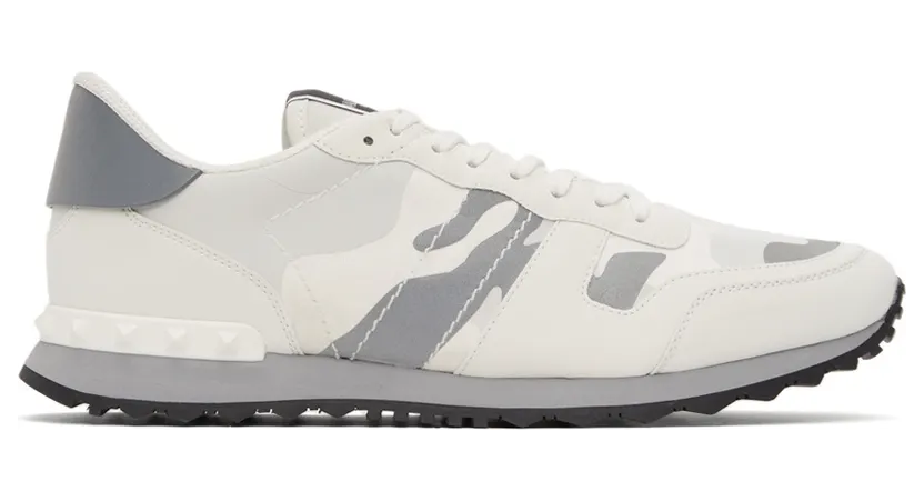 Valentino Garavani White & Silver Camouflage Rockrunner Sneakers (WY0S0723KIB)