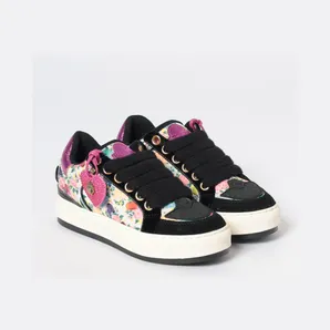 Kurt Geiger Floral Print Canvas and Suede Sneakers Black (9564305339BLACKCOMB)