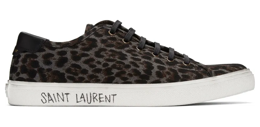 Saint Laurent Grey Leopard Malibu Sneakers (6064081ZB10)