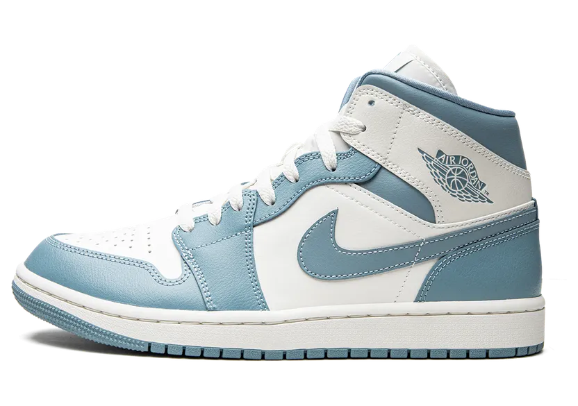 Jordan 1 Mid UNC (2022) (W) – “White / Worn Blue / Sail” (BQ6472-141)