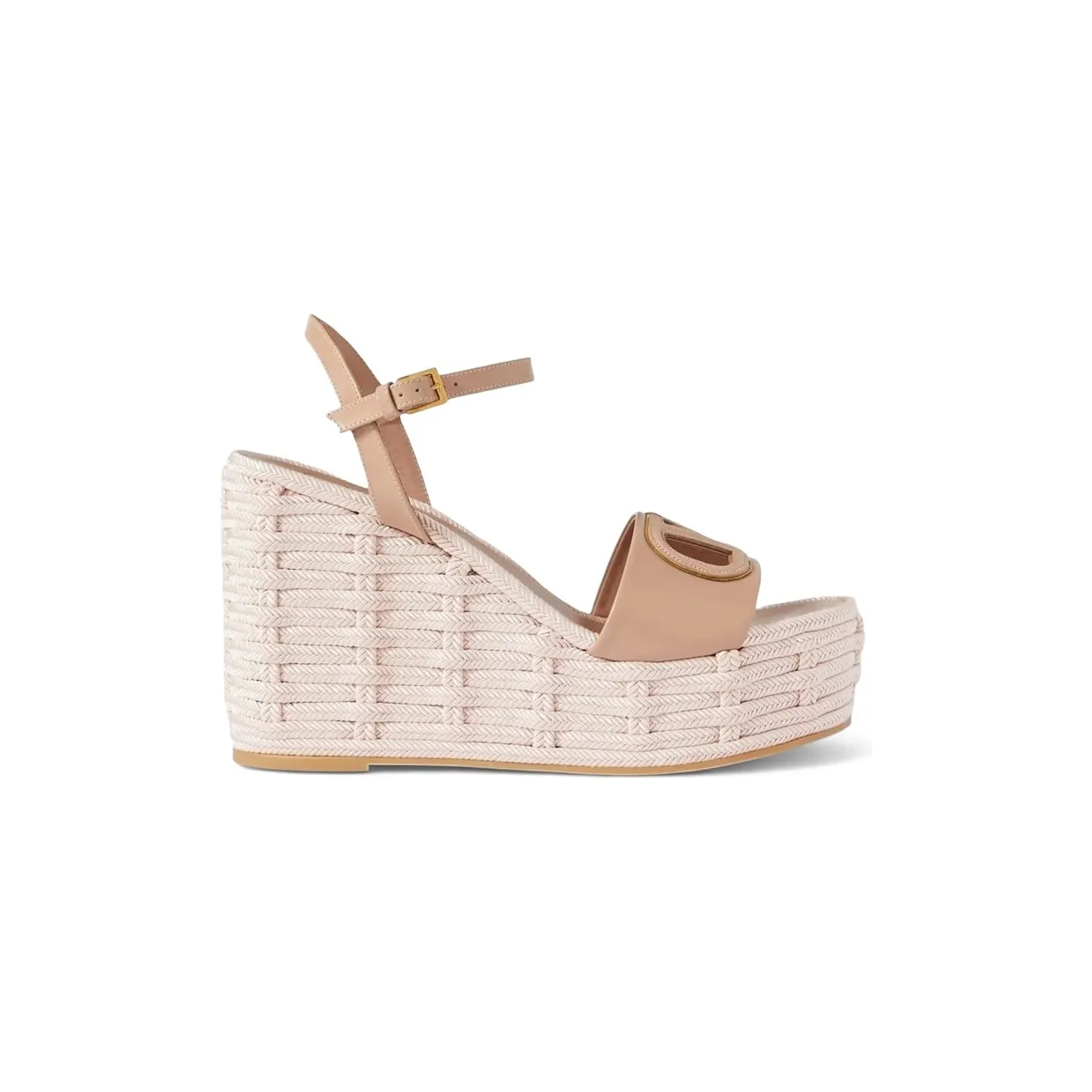 Valentino Garavani V Logo Cut-Out Leather Wedge Sandals Rose (4W2S0IJ6 SGB YHA)