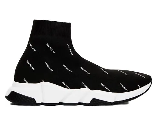 Balenciaga Speed Trainer Mid Logo Print Black