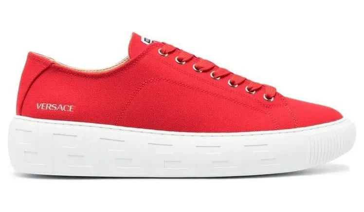 Versace Medusa Greca Low Canvas Canna Red White