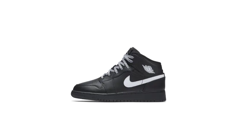 Jordan 1 Mid Black White Speckle (GS) Black/White-Black (554725-049)