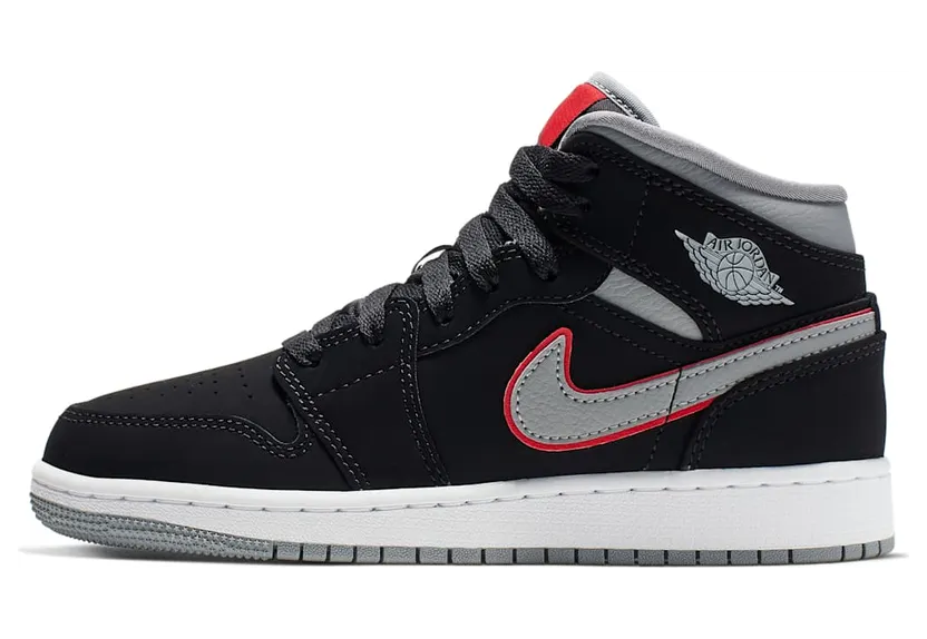 Air Jordan 1 Mid GS “Black / White / Gym Red / Particle Grey” (554725-060)