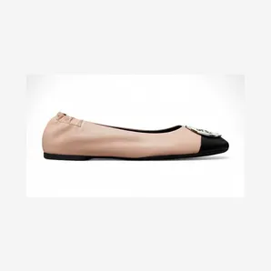 Tory Burch Claire Cap Toe Ballet Rose Silk Perfect Black (158957-650)