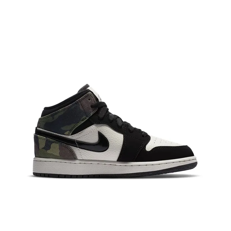 Jordan 1 Mid Camo (GS) Light Bone/Black (CW5550-001)