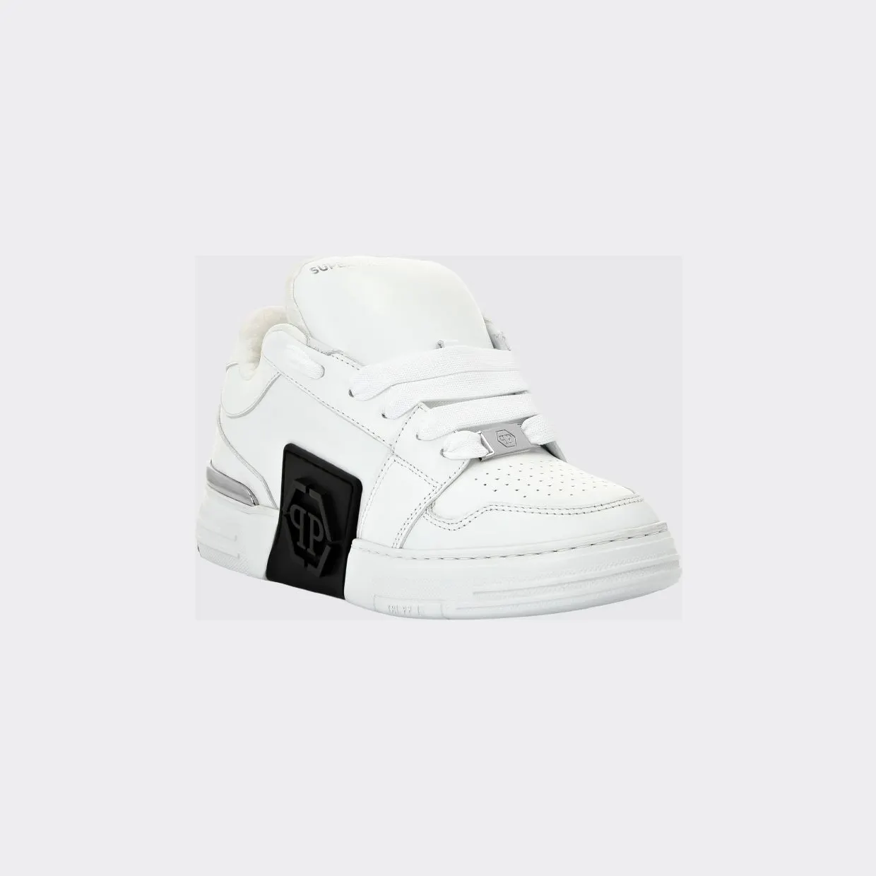 Philipp plein Super Street Leather Sneakers with Rubber Hexagon Logo White (SACSUSC0459PLE025N01)