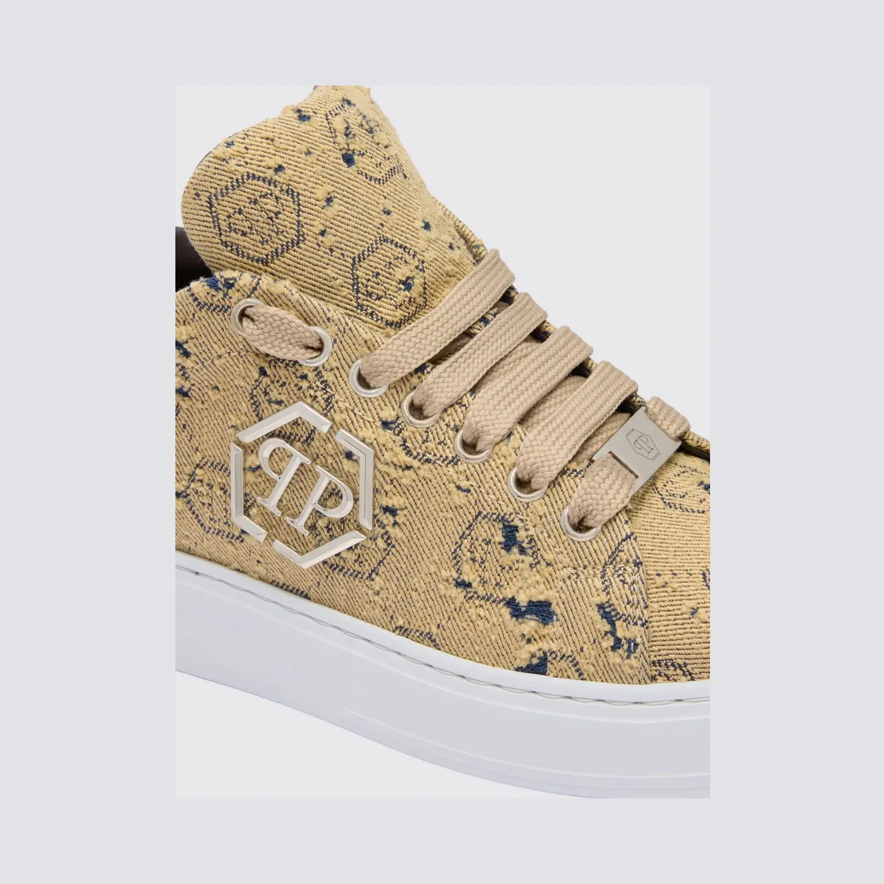 Philipp plein Bleached Denim Sneakers with Hexagon Jacquard Brown (SAFSUSC0917PTE021N04) (3)