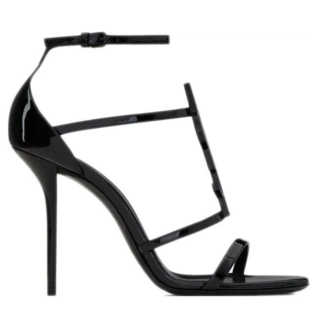 Saint Laurent Cassandra Sandal Heels Black Patent Leather (6301090NPVV1000)