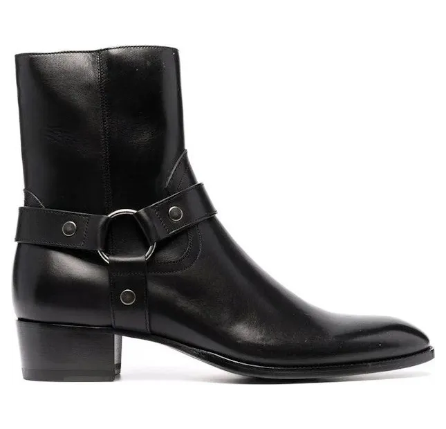 Saint Laurent Wyatt Harness Boot Black Smooth Leather (6813311YL00-1000)