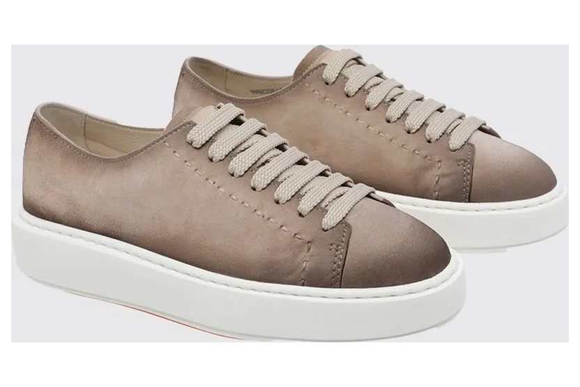 Santoni Suede Leather Low-Top with Embossed Logo and Rubber Sole Nude (WBCD61355BARTEYAE40)