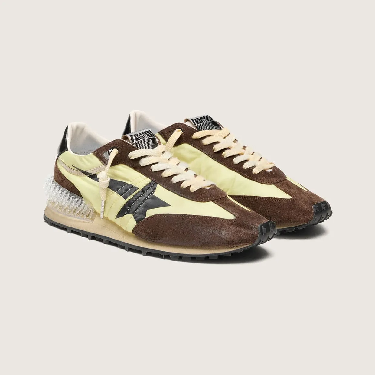 Golden Goose Men’S Marathon In Lime-Green Nylon With Black Star And Brown Suede Inserts (GMF00684.F008623.20396) (2)