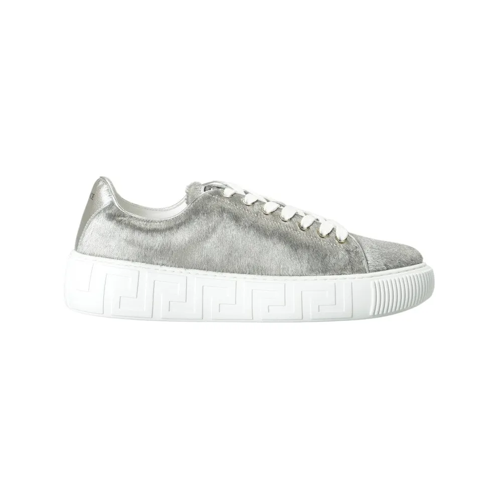 Versace Greca Sneaker White Silver Pony Hair (DSU8404 1A04248 1E01P)