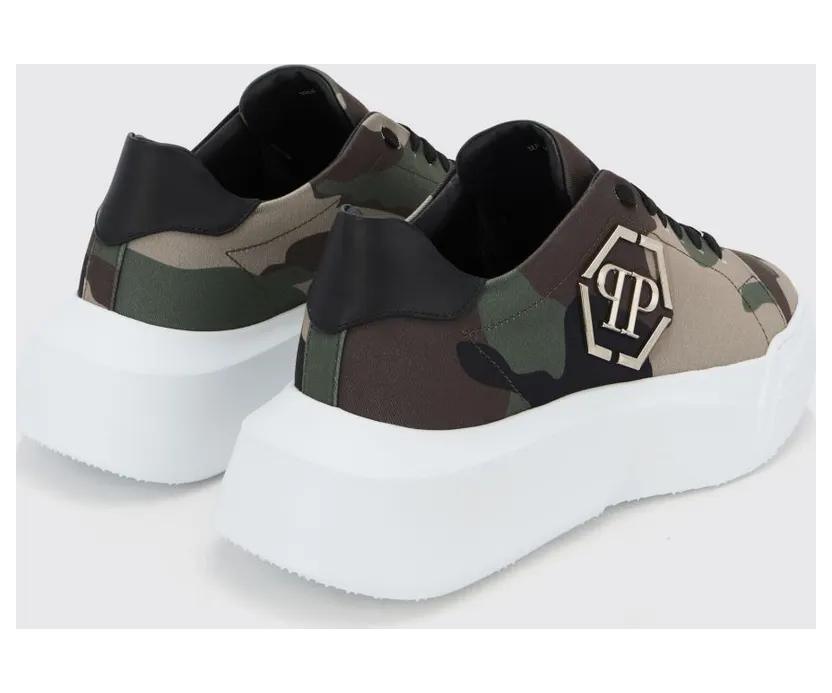 Philipp plein Camouflage Cotton Low-Top Sneakers with Chunky Sole and Hexagon Logo Military (A20SMSC3046PLE075N50) (2)