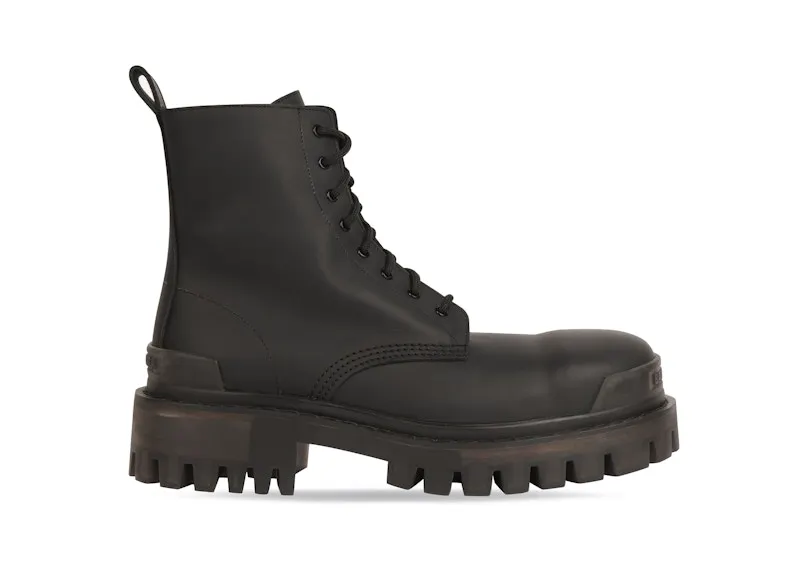 Balenciaga Strike 20mm Boots Black Rubber Effect Calfskin (W) (600970WBBO01000)