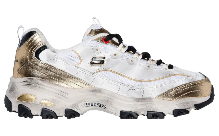 Skechers D’Lites – Vintage Vision – White / Black / Gold (150245 WBGD)