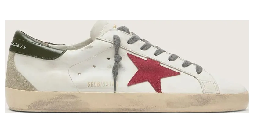 Golden Goose Super-Star With Red Suede Star And Green Leather Heel Tab (GMF00102.F003987.11357)