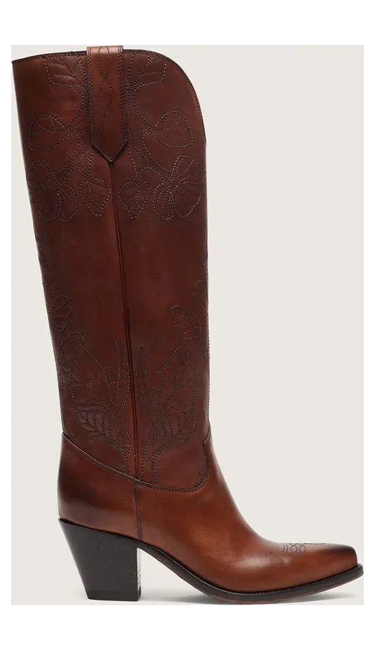 Golden Goose High Wish Star Boots In Brown Leather With Floral Embroidery (GWF01085.F008203.55100)