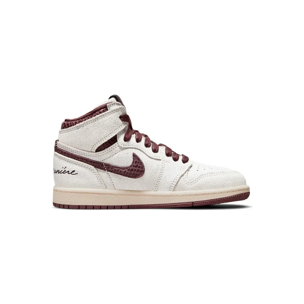 Air Jordan x Ma Maniere 1 High OG (PS) – “Sail / Burgundy Crush” (DO7099-100)