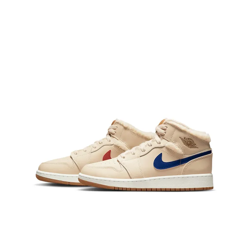 Air Jordan 1 Mid Fleece Pearl White (GS) – “Pearl White / Dark Driftwood-pink Salt-racer Blue” (DO2207-264)