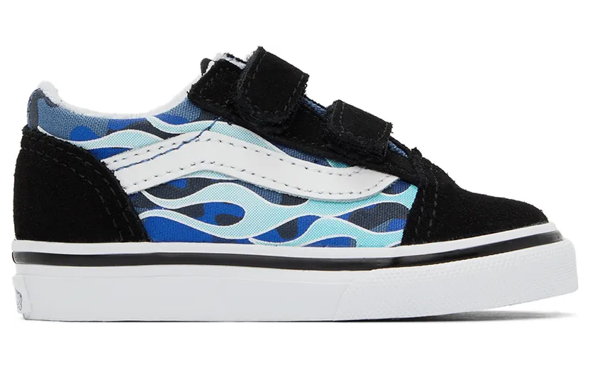 Vans Baby Blue & Black Camo Flame Old Skool V Sneakers (VN000D3YABW1)