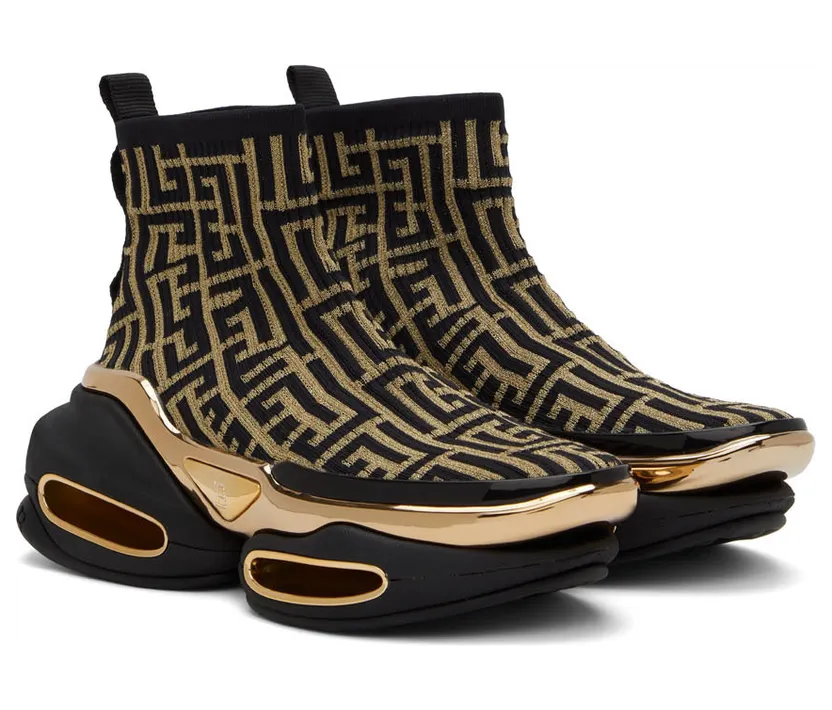 Balmain Black Knit Monogram B-Bold High-Top Sneakers (XN0VJ684TKMP) (4)