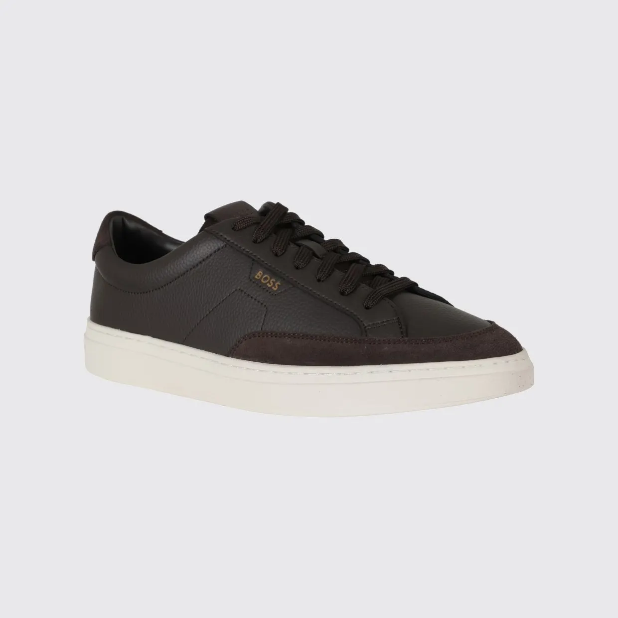 Boss Kieran Low-Top Trainers in Grained Leather with Printed Logo Brown (50568536201)