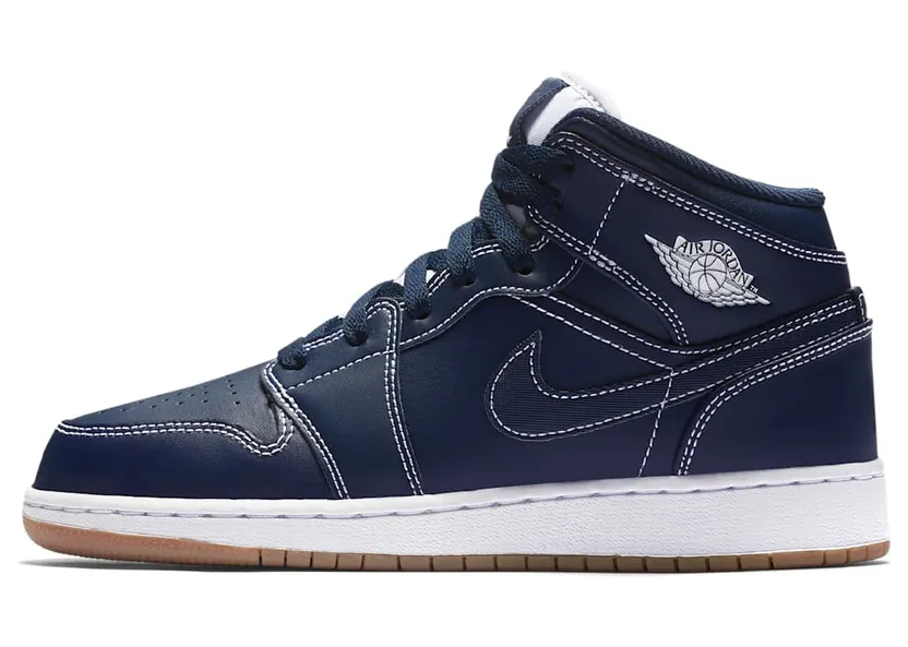 Air Jordan 1 Retro Mid’Obsidian’ GS Obsidian/White-Gum Light Brown (554725-402)